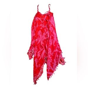 Women Red & Pink Floral Dress With Tassels